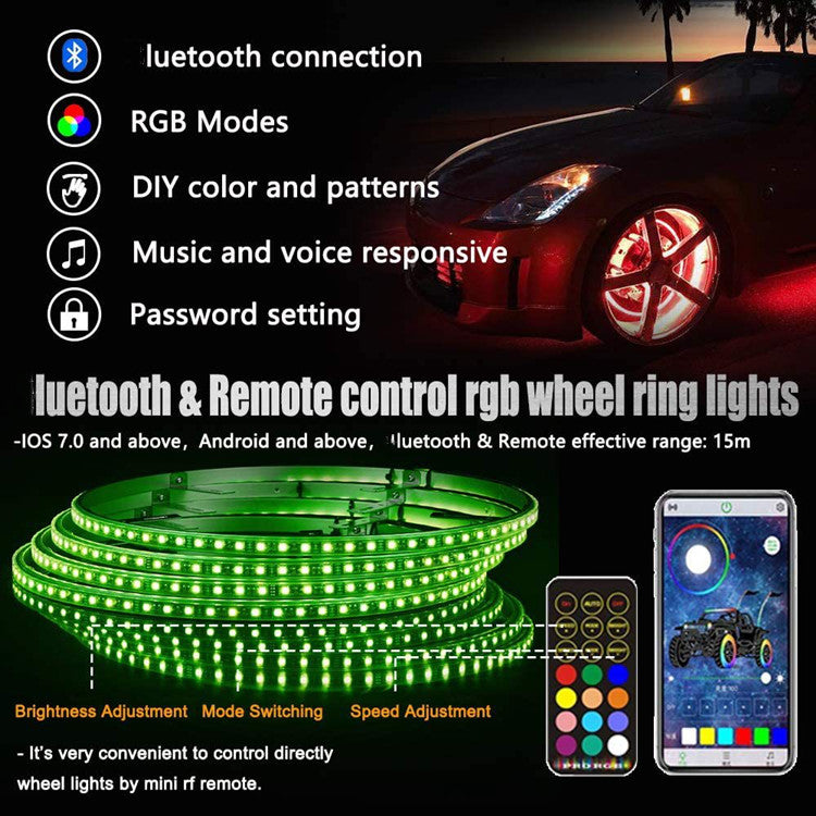 RGB Chasing Color Wheel Ring Lights Kit with APP Control, Neon Wheel Rim Lights