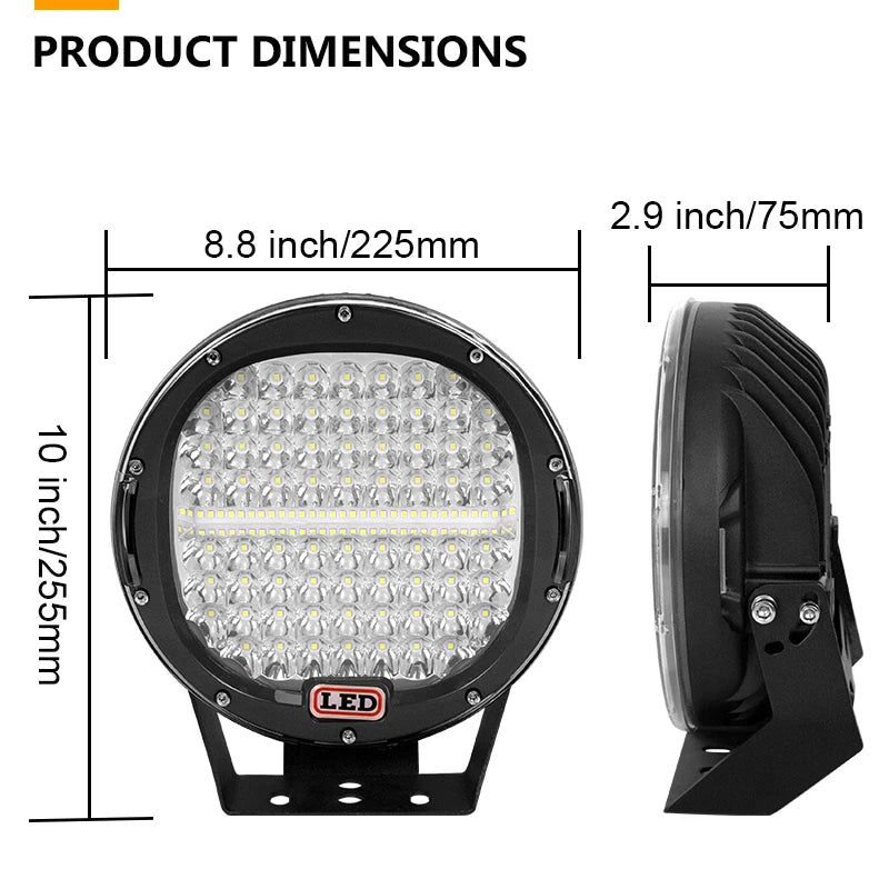 2 pcs High Power 225W 9 Inch LED Spotlight for Offroad Car Bumpe