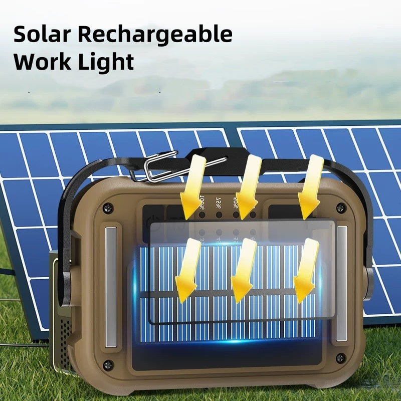 New solar charging COB work light with magnetic attraction and hook projection light TYPE-C charging camping light