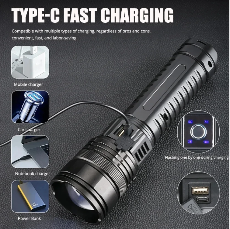 Powerful Tactical White Laser Flashlight Built-in Battery Rechargeable LED Torch Waterproof Zoomable Camping Hunting Lantern