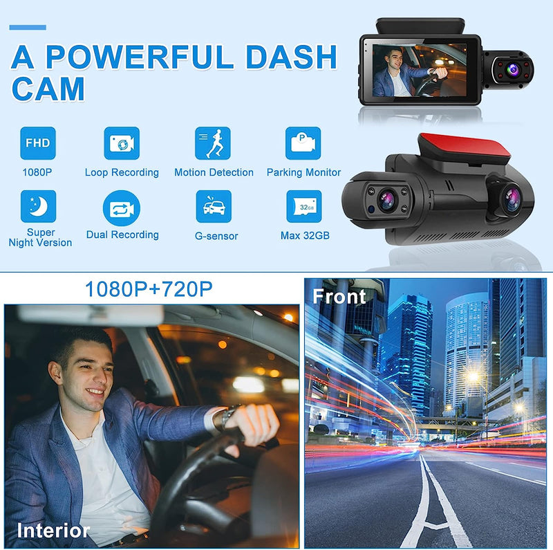 Dash Cam Front and Inside 1080P Dual Dash Camera for Cars 3 Inch Full HD 110° Wide Angle + WiFi Function