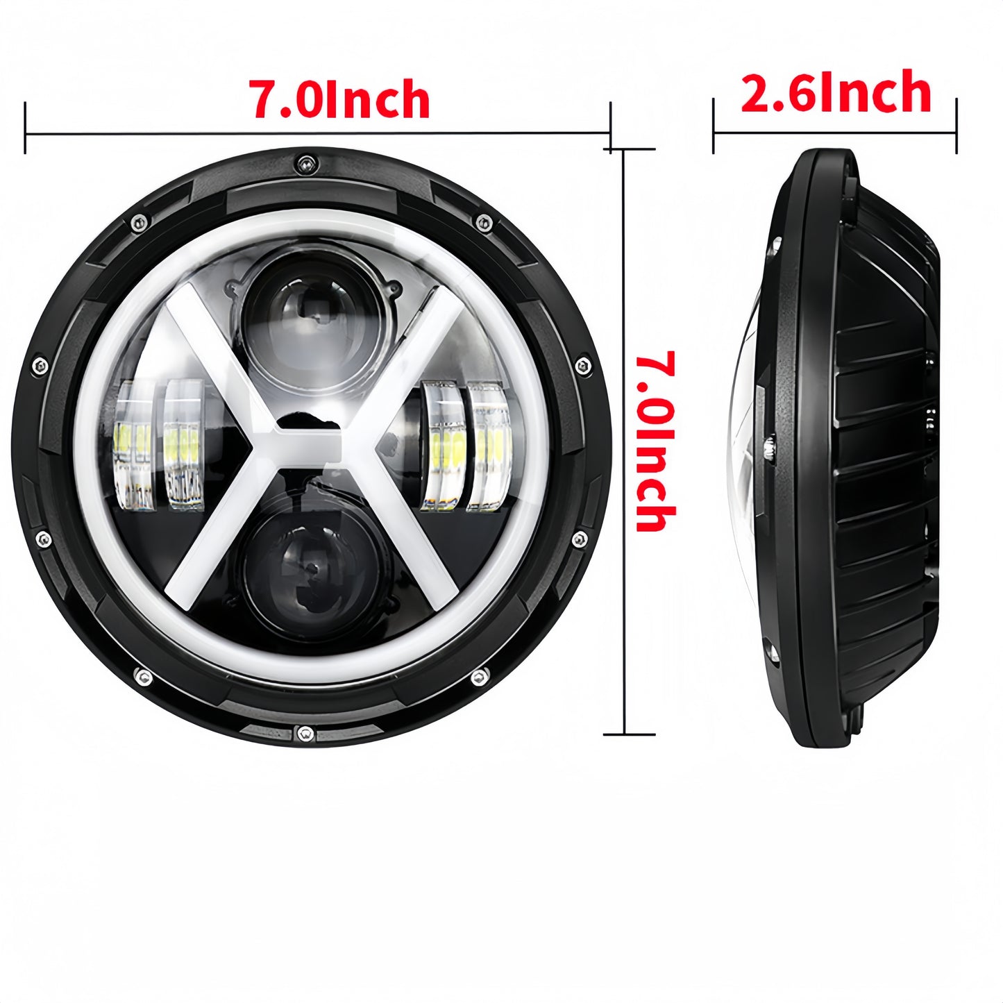 2PCS 7'' Jeep  Round LED Headlight with High Low Beam White DRL Amber Turn Signal