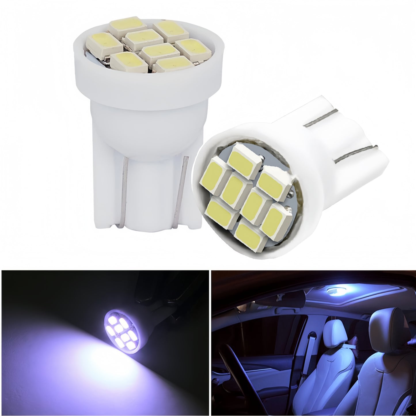 10PCS × 12V T10 LED 8SMD Wedge Bulbs-WHITE,BLUE