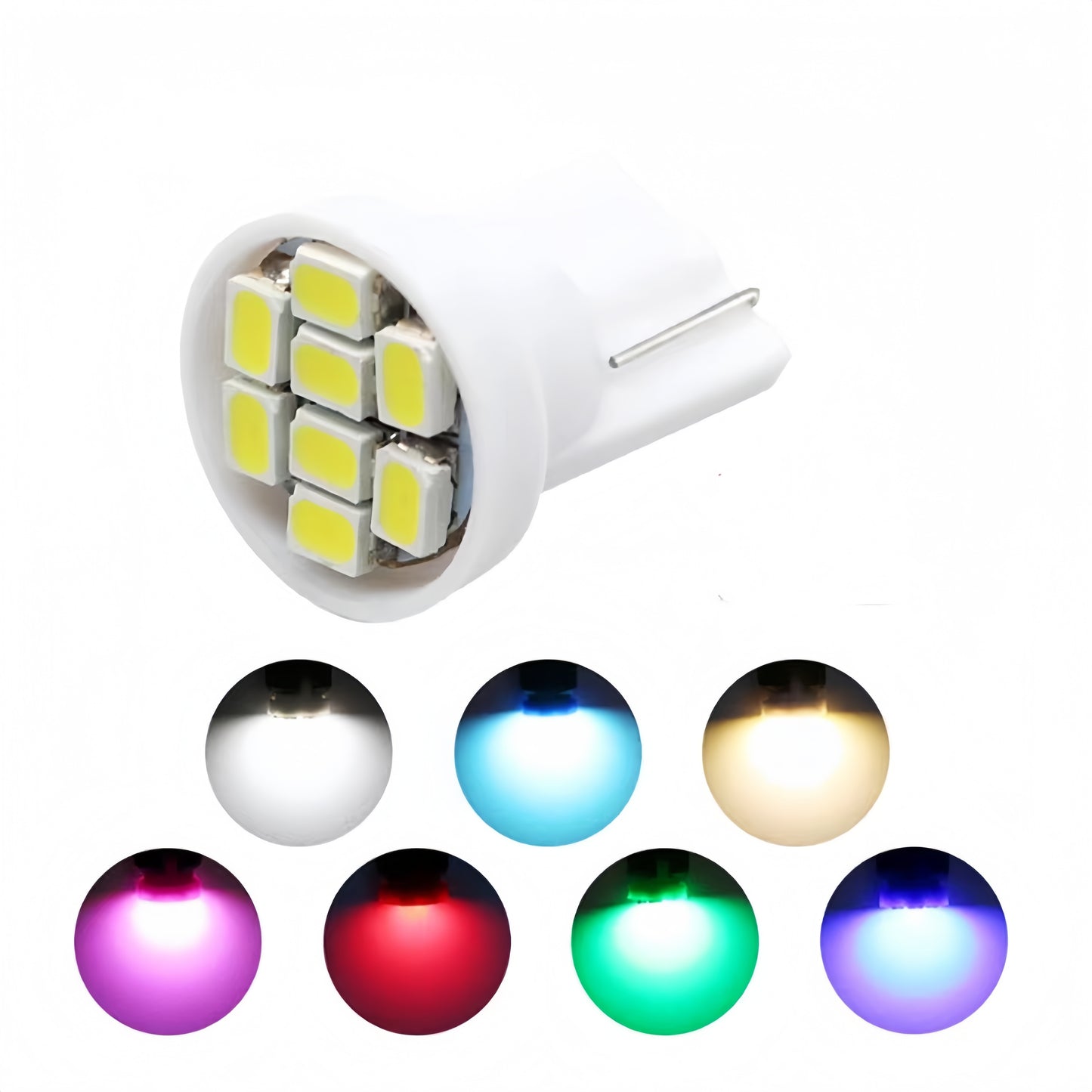 10PCS × 12V T10 LED 8SMD Wedge Bulbs-WHITE,BLUE