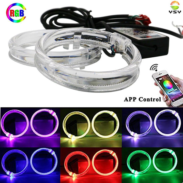 1set Multi-Color RGB LED Halo Rings Light Phone iOS Android App Control Car Angel Eyes 5050 Chips Circle Ring Headlight Lamp Daytime