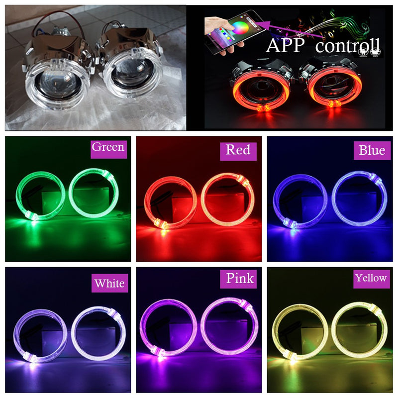 1set Multi-Color RGB LED Halo Rings Light Phone iOS Android App Control Car Angel Eyes 5050 Chips Circle Ring Headlight Lamp Daytime