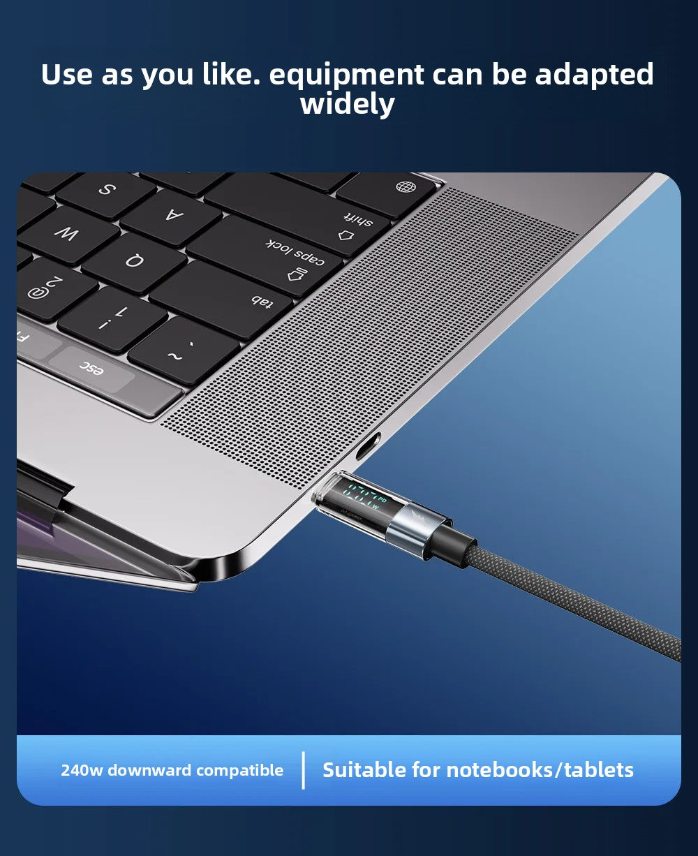 Smart Digital Display Fast Charging Cable 240W Multipurpose Suitable for PD27W 65W Durable Charging Data Line Accory