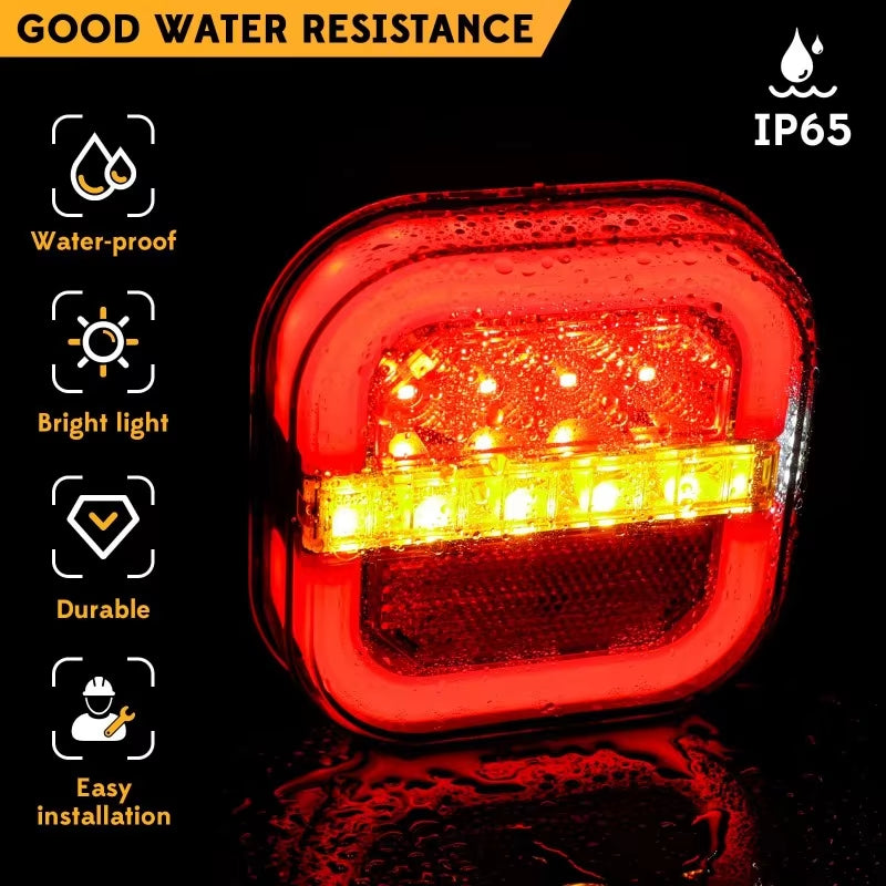2PCS× 10-30V 28 LED Trailer Tail Light Trailer Tail Lights Square Brake Lights