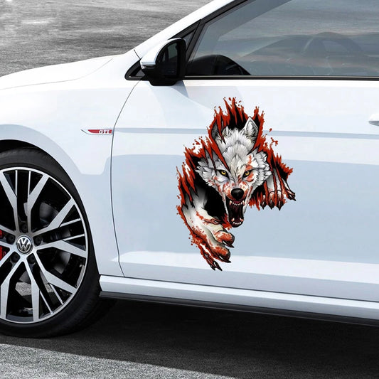 1 pair Cartoon Animal Car Sticker, Angry Wolf Vinyl Decal