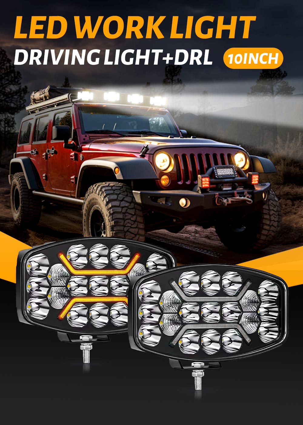 2PCS--Truck High-Power LED Headlights 9-inch Square Truck Roof Lights Off-Road Vehicle Spotlights Modified Car Lights