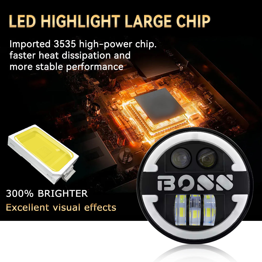 2PCS 5.75 Inch Motorcycle LED Headlight Boss Angel Eye LED Headlight High/Low Beam DRL Driving Light