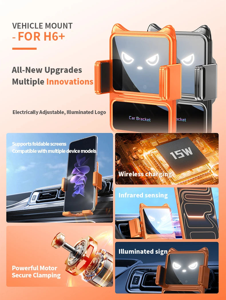 Intelligent Sensor Car Phone Holder with Wireless Fast Charging, Auto-Clamping Car Mount Navigation Stand