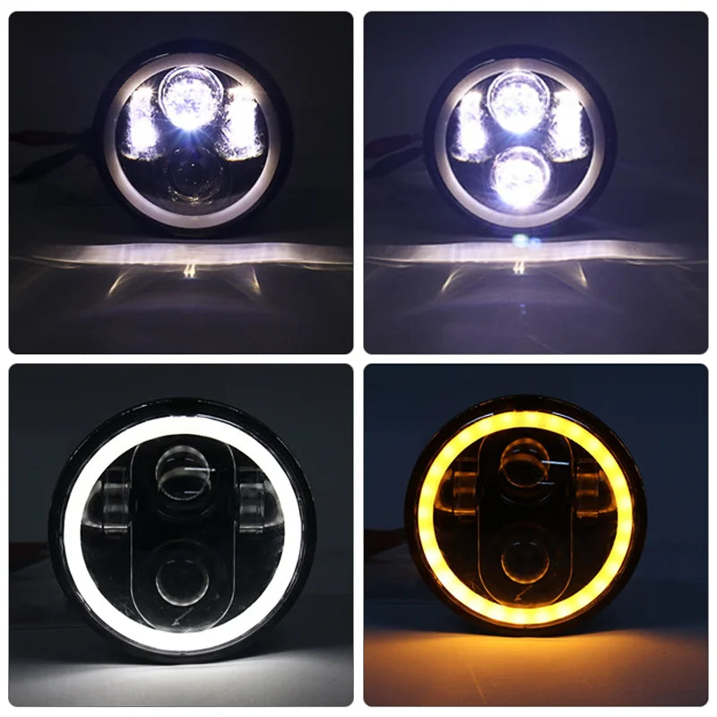 2PCS 5.75 Inch Motorcycle LED Headlight Boss Angel Eye LED Headlight High/Low Beam