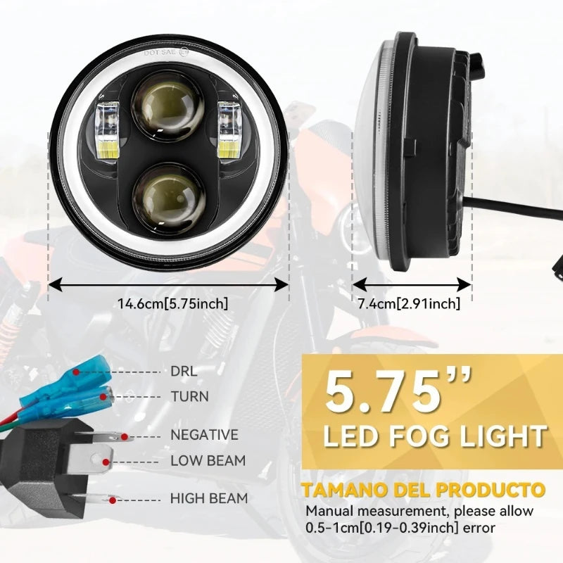 2PCS 5.75 Inch Motorcycle LED Headlight Boss Angel Eye LED Headlight High/Low Beam