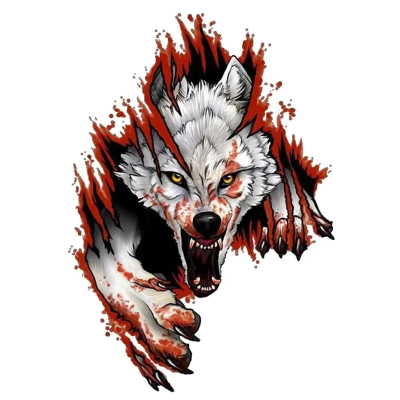 1 pair Cartoon Animal Car Sticker, Angry Wolf Vinyl Decal