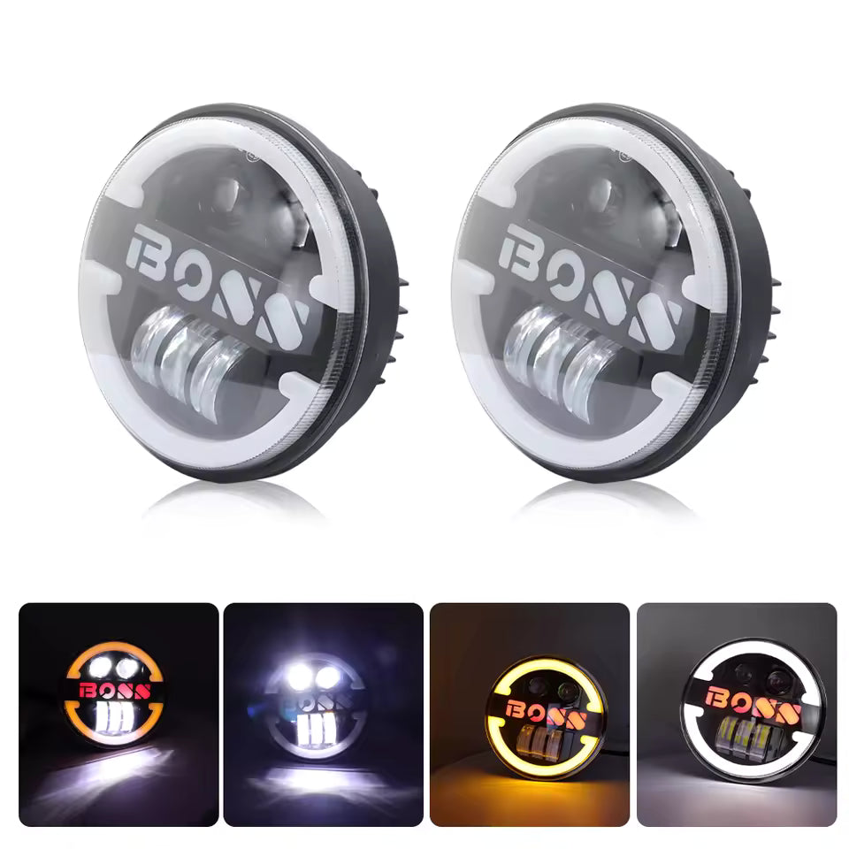 2PCS 5.75 Inch Motorcycle LED Headlight Boss Angel Eye LED Headlight High/Low Beam DRL Driving Light