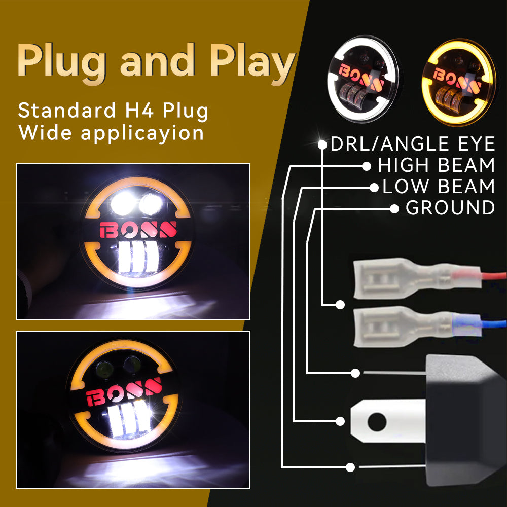 2PCS 5.75 Inch Motorcycle LED Headlight Boss Angel Eye LED Headlight High/Low Beam DRL Driving Light