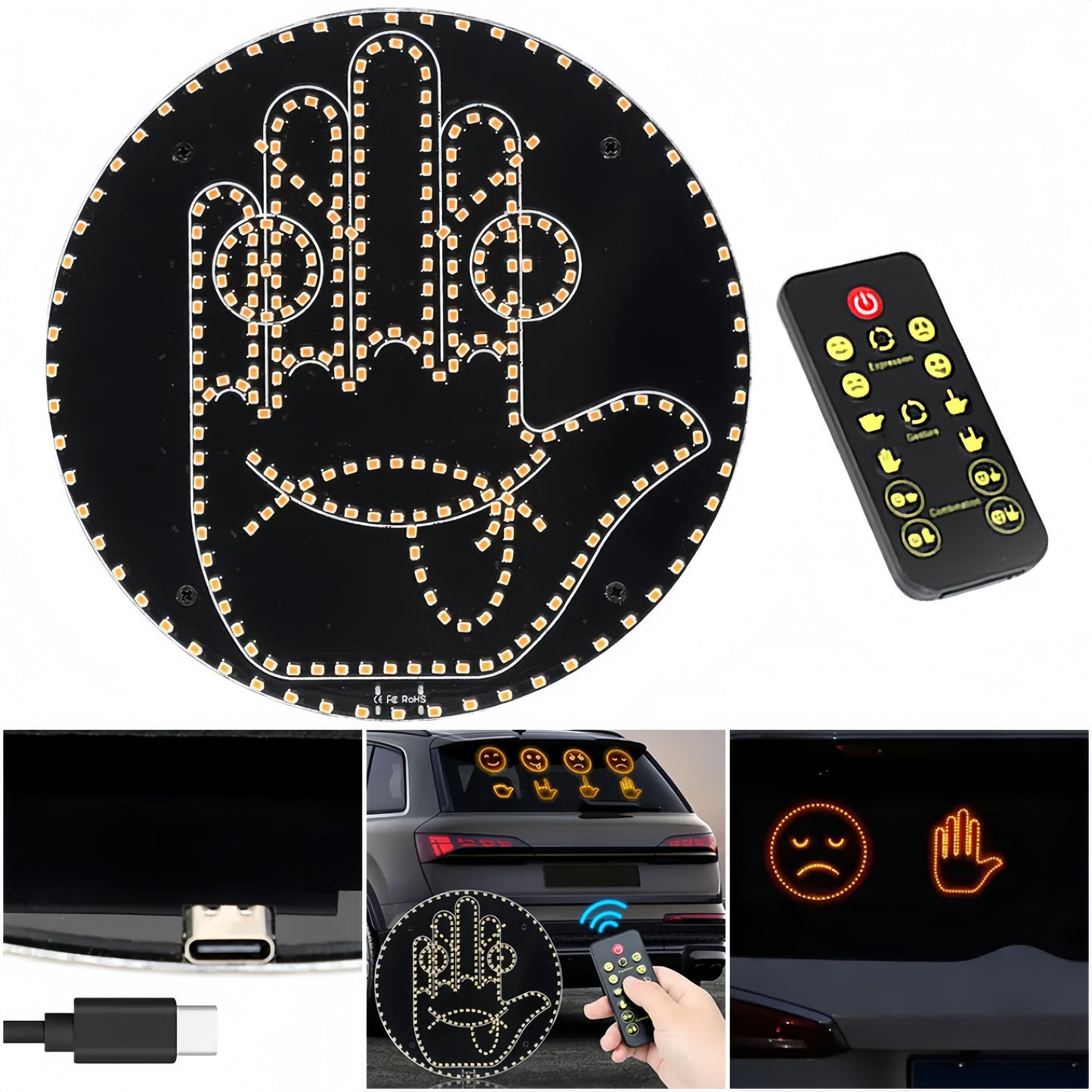 LED Car Rear Window Gesture Sign with Remote Control – Funny Hand Signal LED Light for Car, Truck & SUV