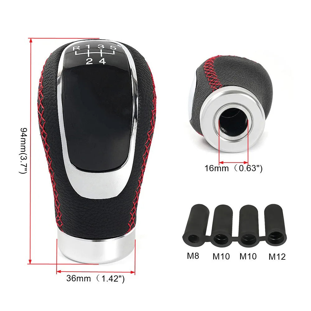 Universal 5-Speed Manual Car Gear Shift Knob with Shifter Boot, Leather Stitching Stick Shift Lever Replacement