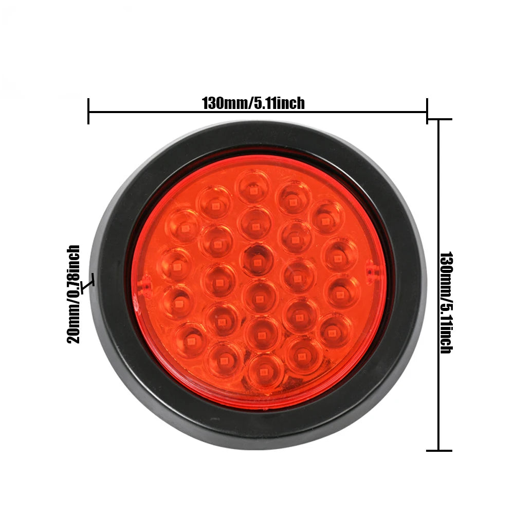 2pcs 12V/24V 24 LED Round Rear Brake Light Tail Light for Car Truck Trailer