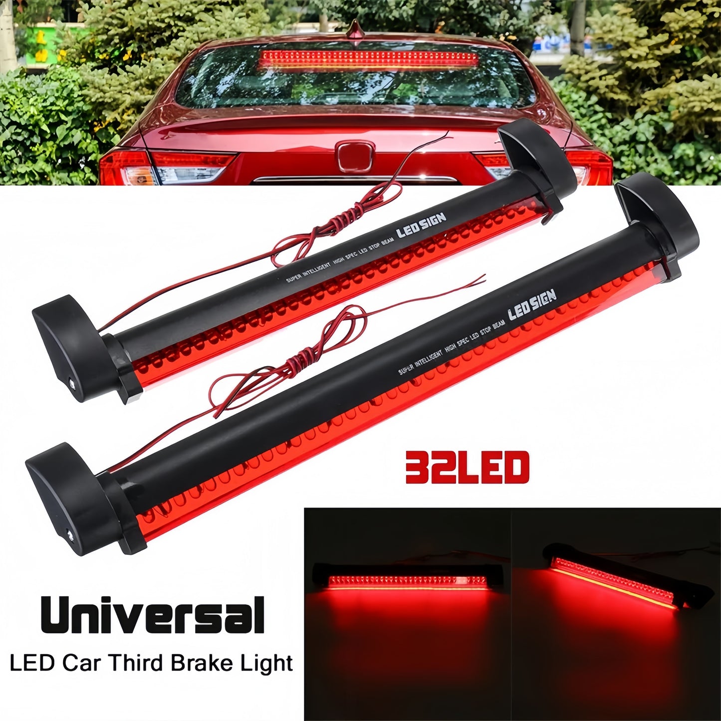 Universal LED Additional Brake Light, Adjustable 180° Car Rear Windshield Third Brake Light, High Bright Red Tail Light