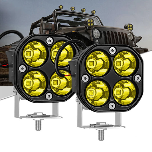 2PCS 3-Inch 40W LED Work Lights – 12V/24V Yellow Fog Spotlights for 4x4 & Trucks
