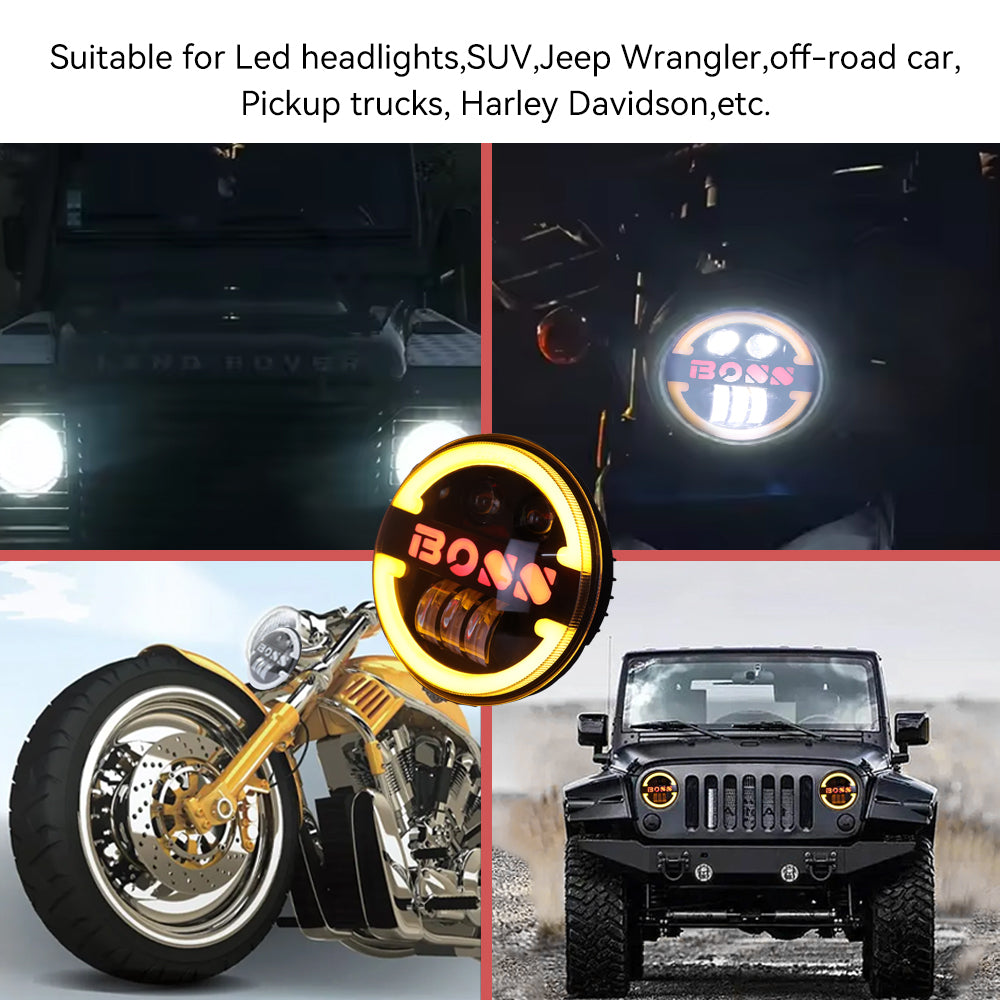 2PCS 5.75 Inch Motorcycle LED Headlight Boss Angel Eye LED Headlight High/Low Beam DRL Driving Light