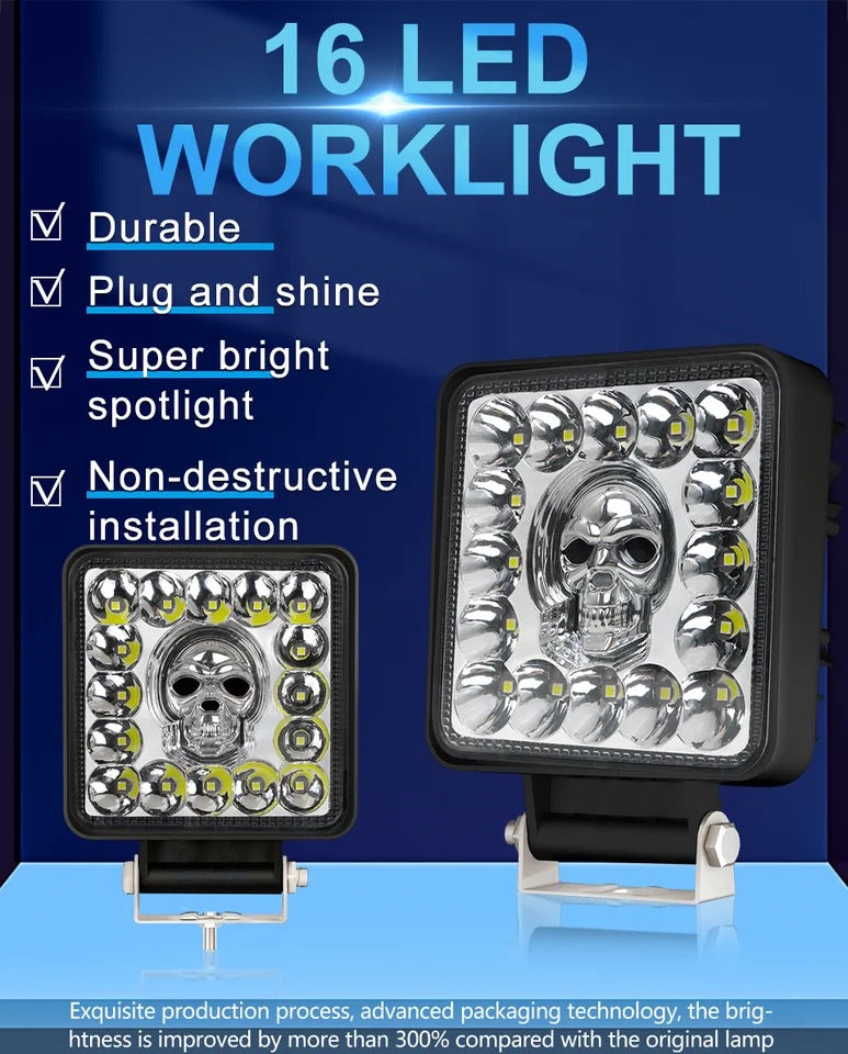 2PCS 12-24V Colorful RGB big vision 16LED burst flashes skeleton work lights