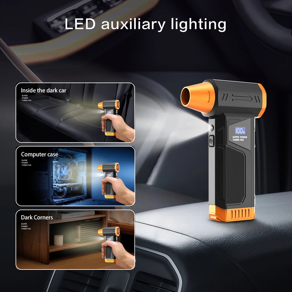 200000RPM Brushless Wireless Jet Fan Turbo Air Blower For Car Cleaning With LED Light
