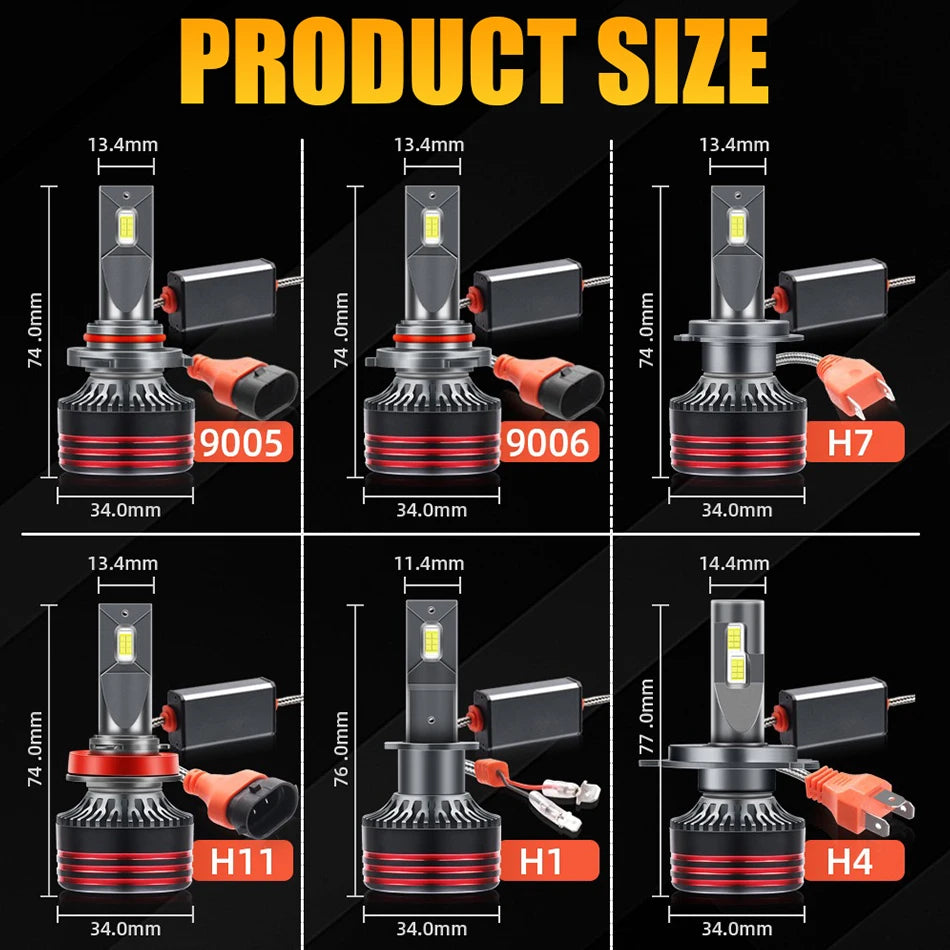 2PCS Super Bright LED Headlight Bulbs H4 H8 H9 H11 Auto Light Kits 12V- 24V