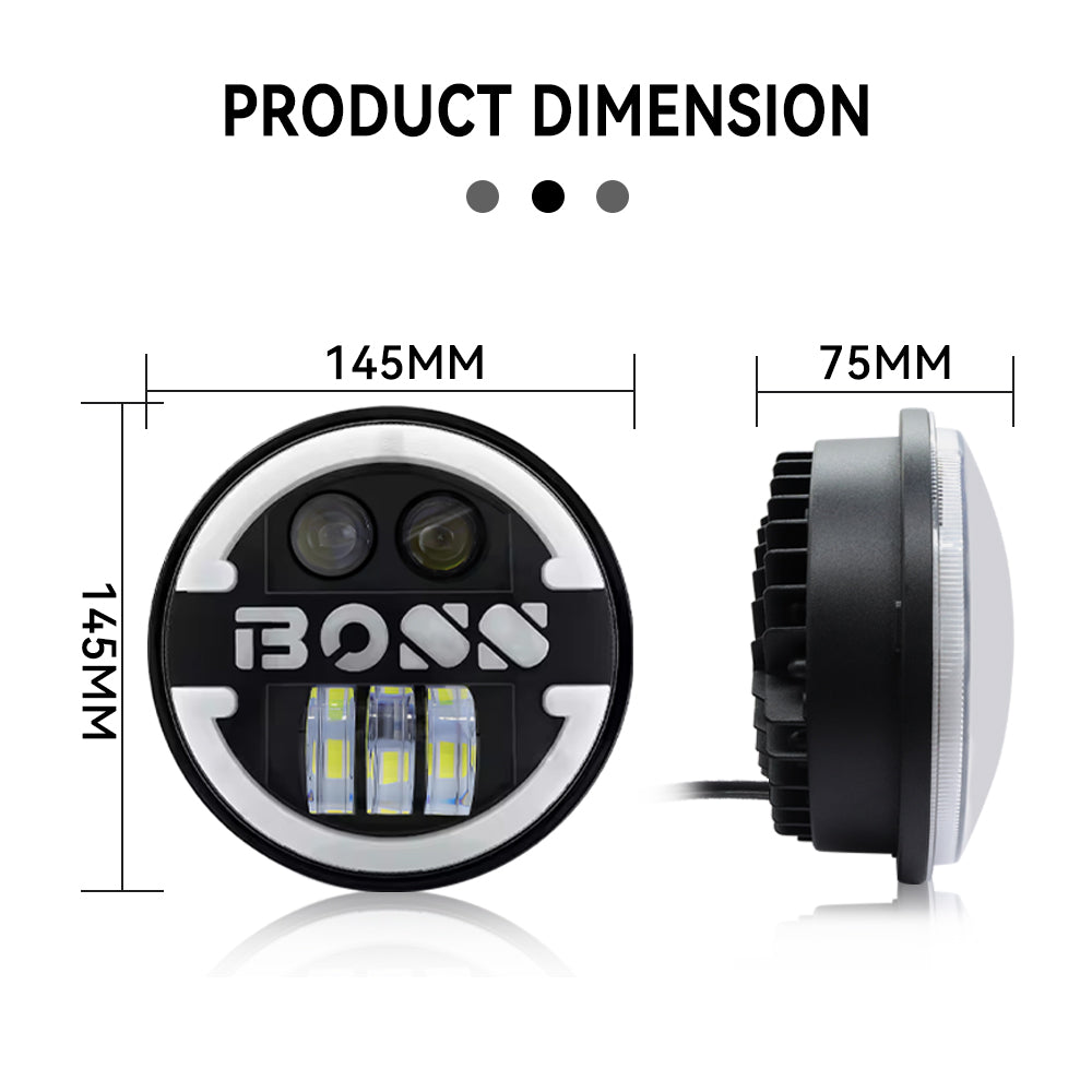 2PCS 5.75 Inch Motorcycle LED Headlight Boss Angel Eye LED Headlight High/Low Beam DRL Driving Light