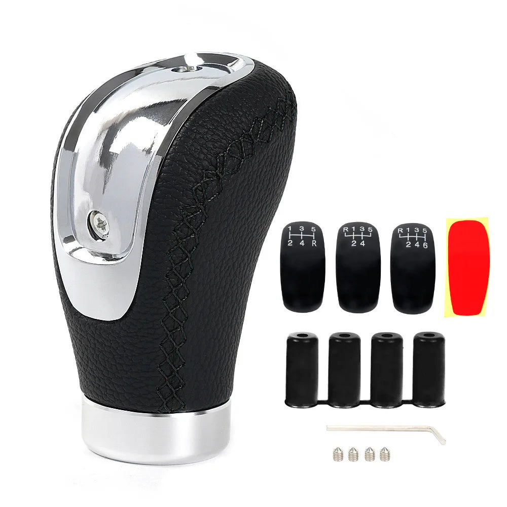 Universal 5-Speed Manual Car Gear Shift Knob with Shifter Boot, Leather Stitching Stick Shift Lever Replacement