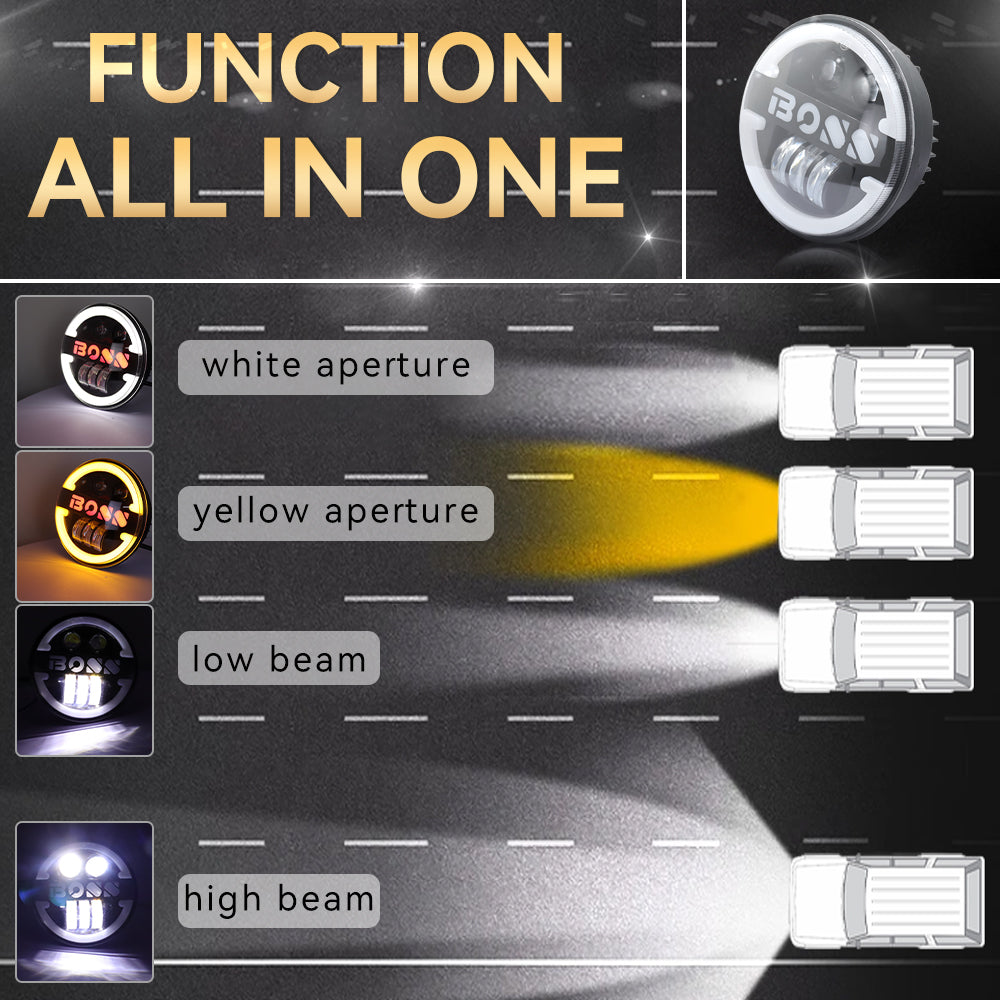 2PCS 5.75 Inch Motorcycle LED Headlight Boss Angel Eye LED Headlight High/Low Beam DRL Driving Light