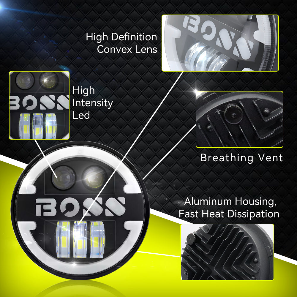 2PCS 5.75 Inch Motorcycle LED Headlight Boss Angel Eye LED Headlight High/Low Beam DRL Driving Light