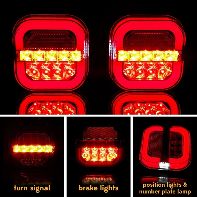 2PCS× 10-30V 28 LED Trailer Tail Light Trailer Tail Lights Square Brake Lights