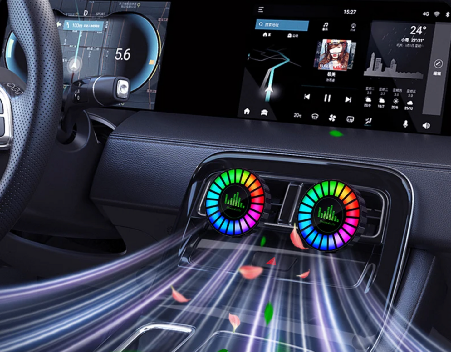 Car USB 5V Interior Air Outlet Aromatherapy Round Pickup Lamp RGB