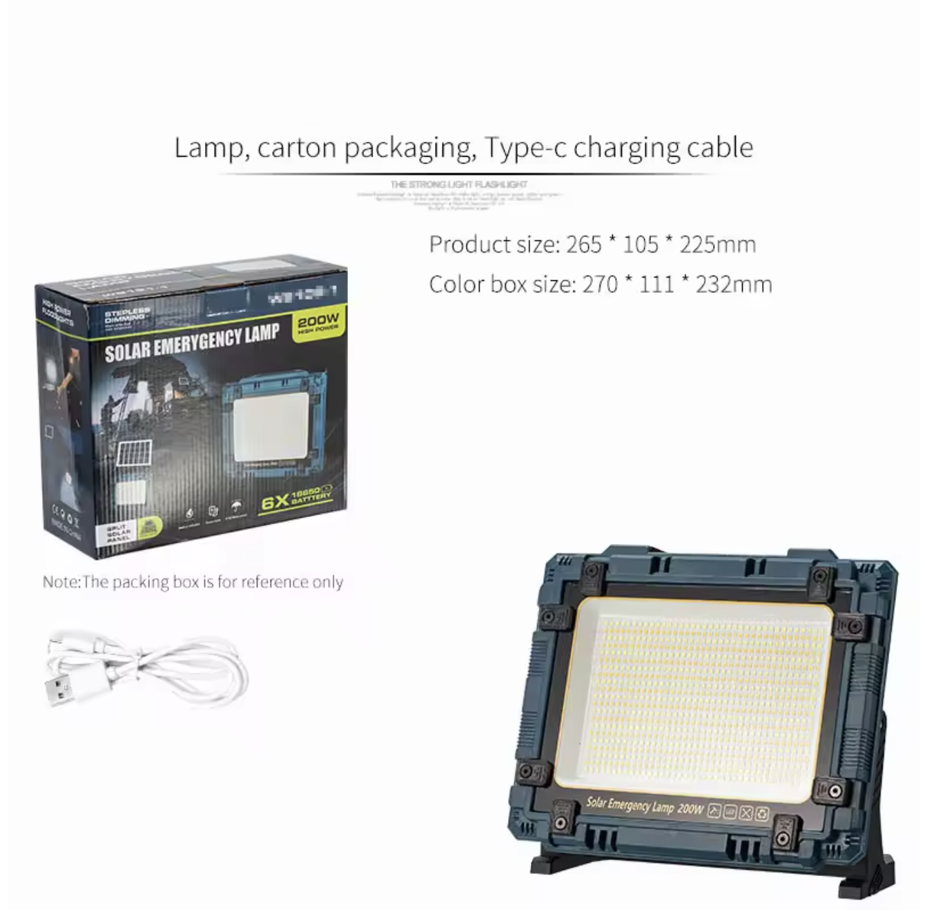 200W LED Solar Floodlight High Bright Outdoor Spotlight Rechargeable Portable Outdoor Camping Projector Work Light