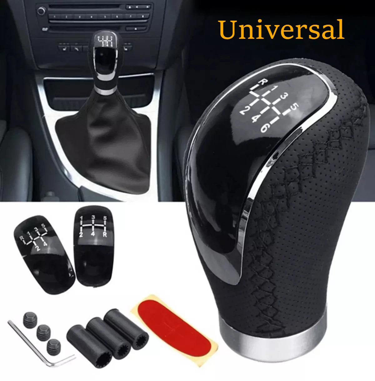 Universal 5-Speed Manual Car Gear Shift Knob with Shifter Boot, Leather Stitching Stick Shift Lever Replacement