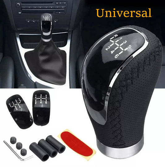 Universal 5-Speed Manual Car Gear Shift Knob with Shifter Boot, Leather Stitching Stick Shift Lever Replacement