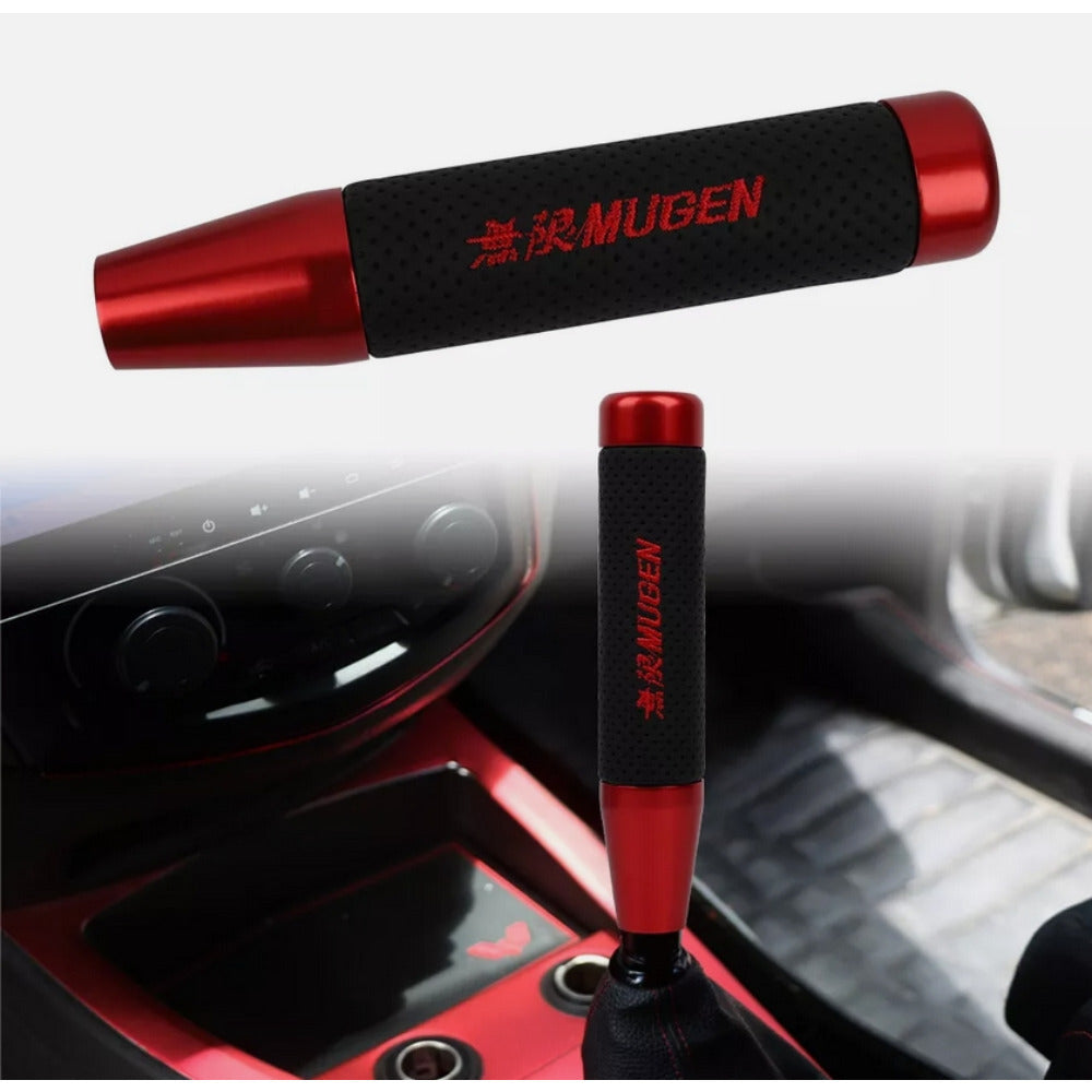 18CM Red Universal Mugen Aluminum+Leather Gear Shift Knob Shifter Lever Head