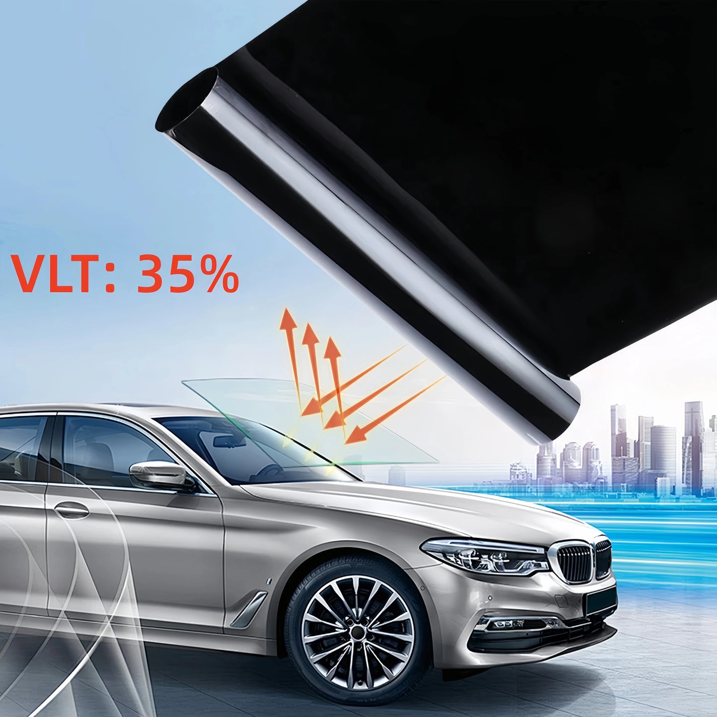 VLT 35% Car Window Tint Film – UV Protection, Heat Insulation, Anti-Glare Privacy Black Auto Window Tint