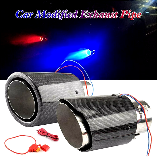 Racing Red Flame Led Exhaust Muffler Tip Carbon Fiber Racing Automobile Car Tail Pipe Light 2.5 Inch Inlet 4 Inch Outlet