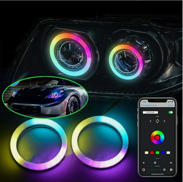 1 pair of Cotton Light RGB Car LED Angel Eyes Halo Rings APP Control 12-24V Led Headlight Daytime Running Light