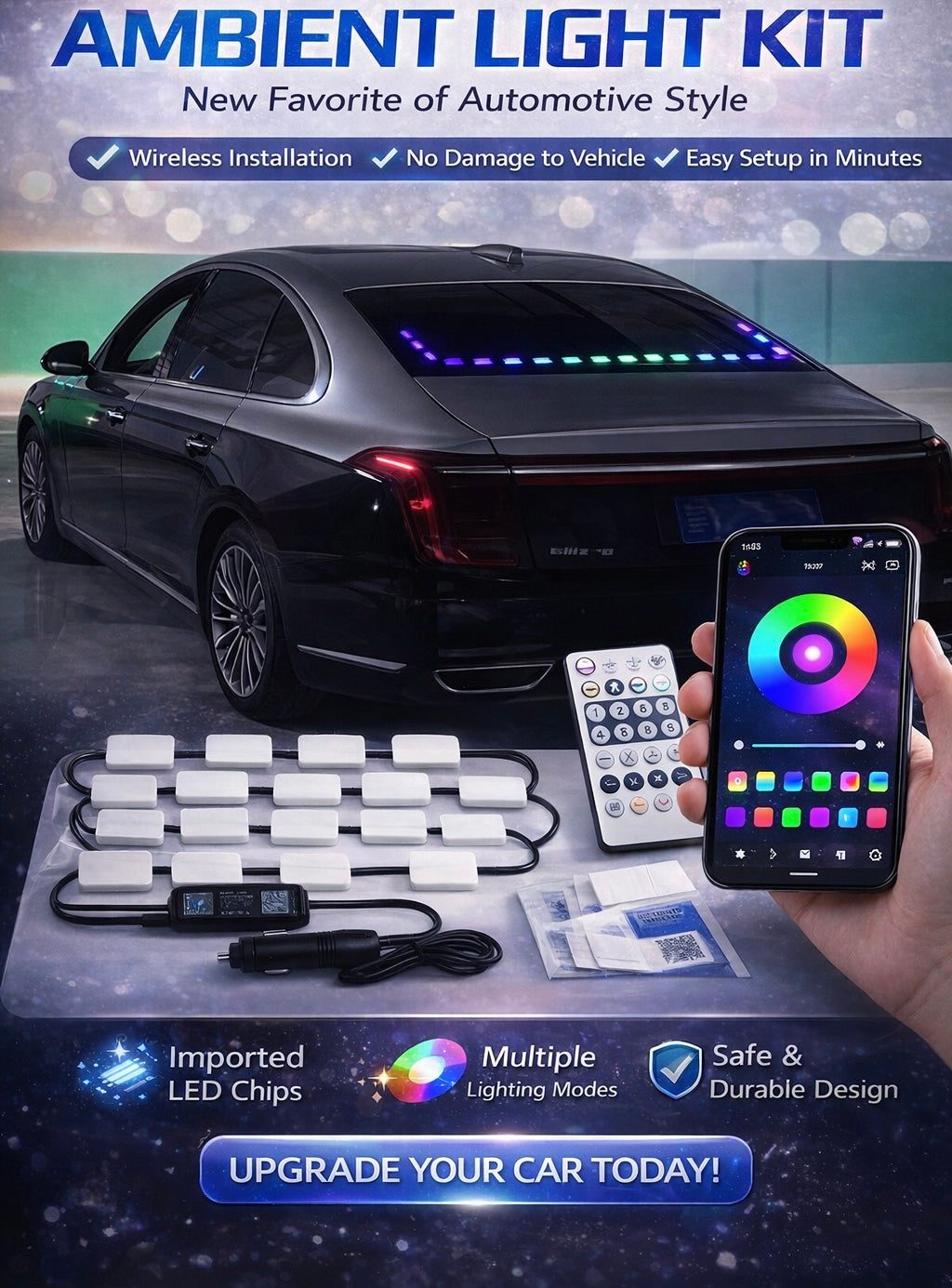 Car Ambient Light Kit – Wireless RGB LED Interior Lighting