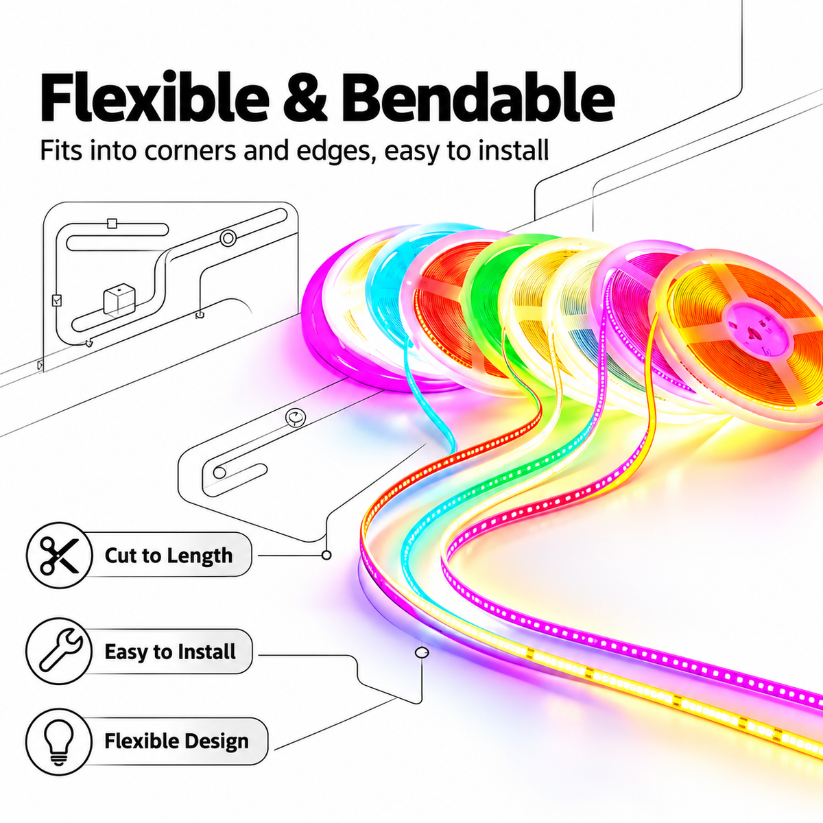 12V 10m COB 320LEDs/m Width 8MM Flexible Strip Light