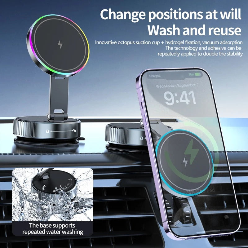15W Wireless Car Phone Holder – Magnetic, 360° Rotatable & Fast Charging for iPhone