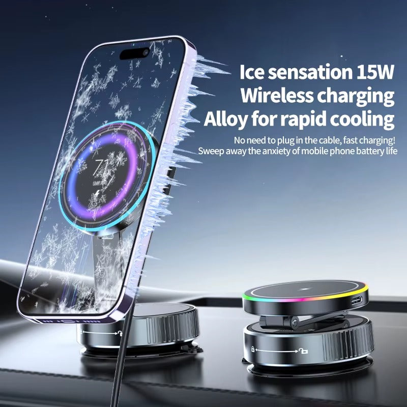 15W Wireless Car Phone Holder – Magnetic, 360° Rotatable & Fast Charging for iPhone