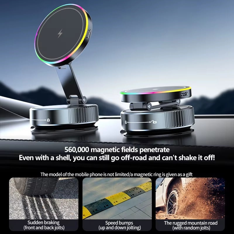 15W Wireless Car Phone Holder – Magnetic, 360° Rotatable & Fast Charging for iPhone