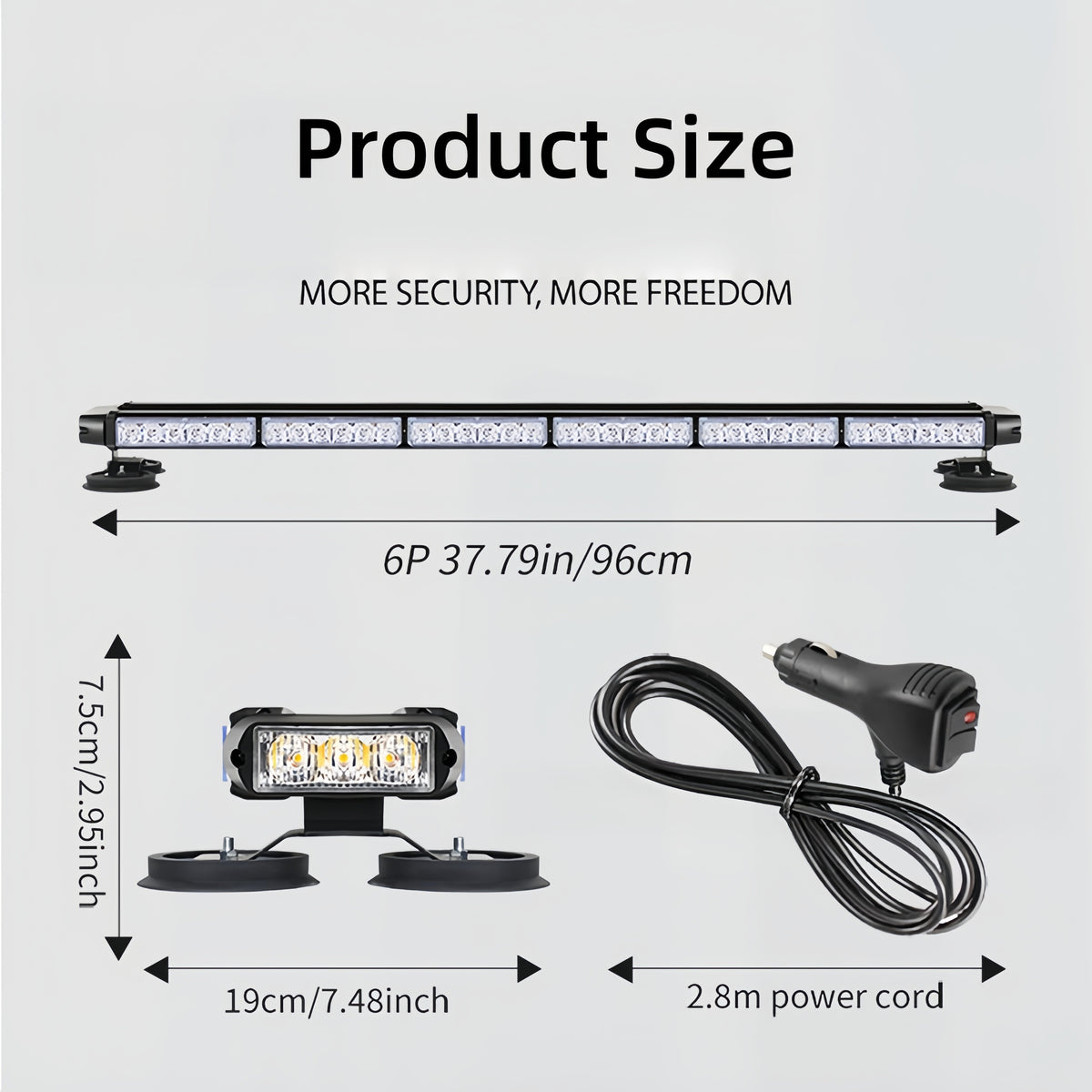 12V-24V 96cm LED 4-Sided Flashing Light Bar