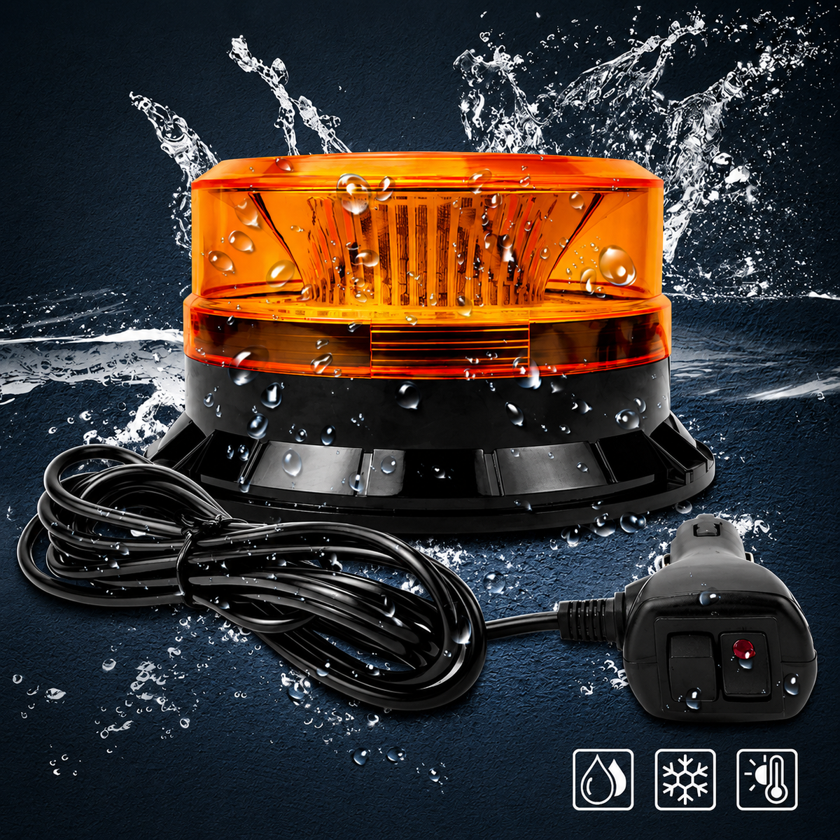 12-24V 36LED Amber Rotating Beacon Light – 12V/24V Magnetic Warning Strobe